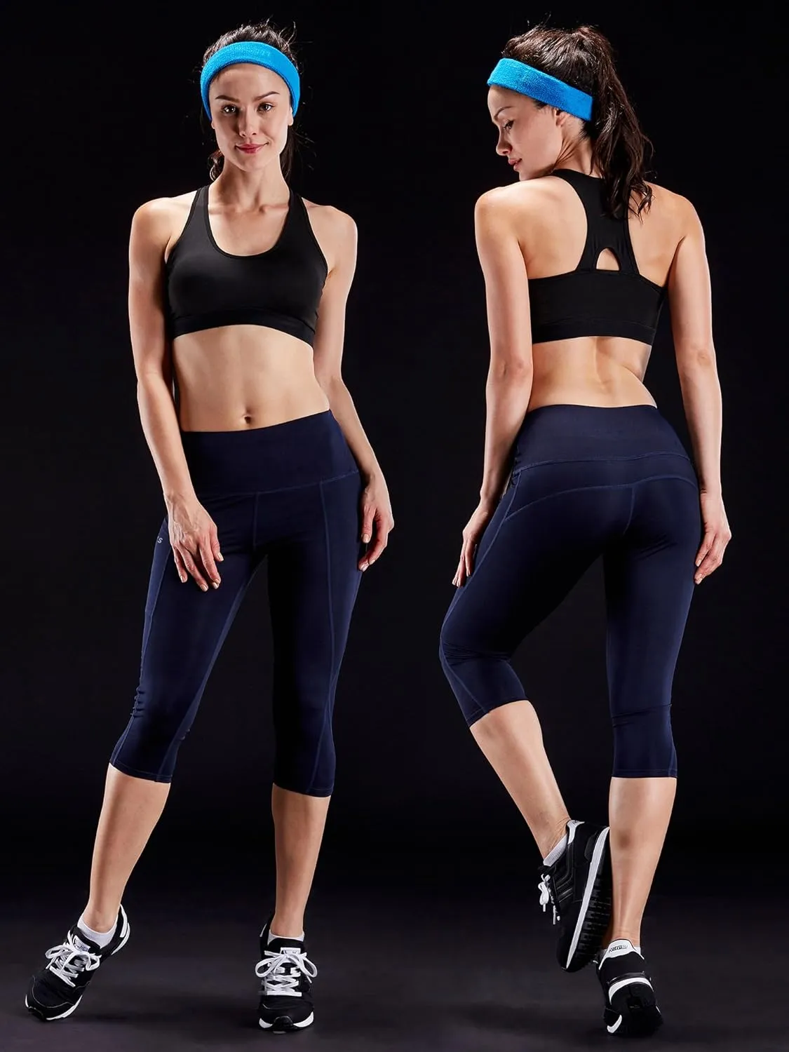 NELEUS Women's Tummy Control High Waist Capri Running Leggings Yoga Pants with Pocket