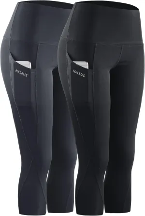 NELEUS Women's Tummy Control High Waist Capri Running Leggings Yoga Pants with Pocket
