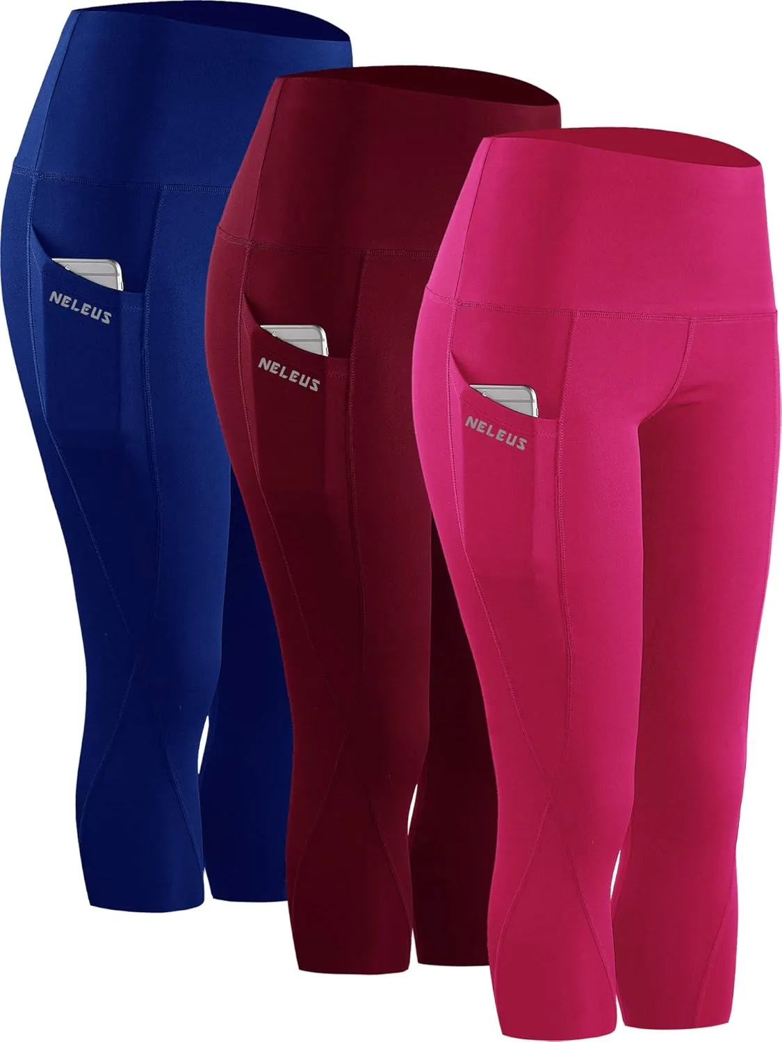 NELEUS Women's Tummy Control High Waist Capri Running Leggings Yoga Pants with Pocket
