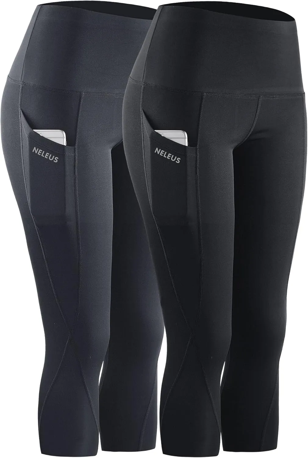 NELEUS Women's Tummy Control High Waist Capri Running Leggings Yoga Pants with Pocket