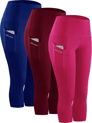 NELEUS Women's Tummy Control High Waist Capri Running Leggings Yoga Pants with Pocket