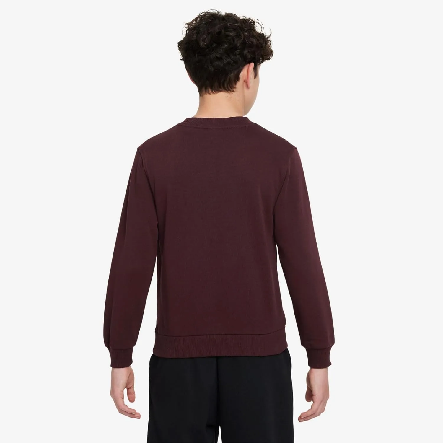 Nike Sportswear Club Big Kids' French Terry Crew-Neck Sweatshirt (HJ3144-652, Burgundy Crush/White)