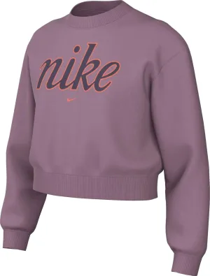 Nike Sportswear Club Fleece Girls' Boxy Crew-Neck Sweatshirt (FZ5566-523, Plum Dust/Light Wild Mango)