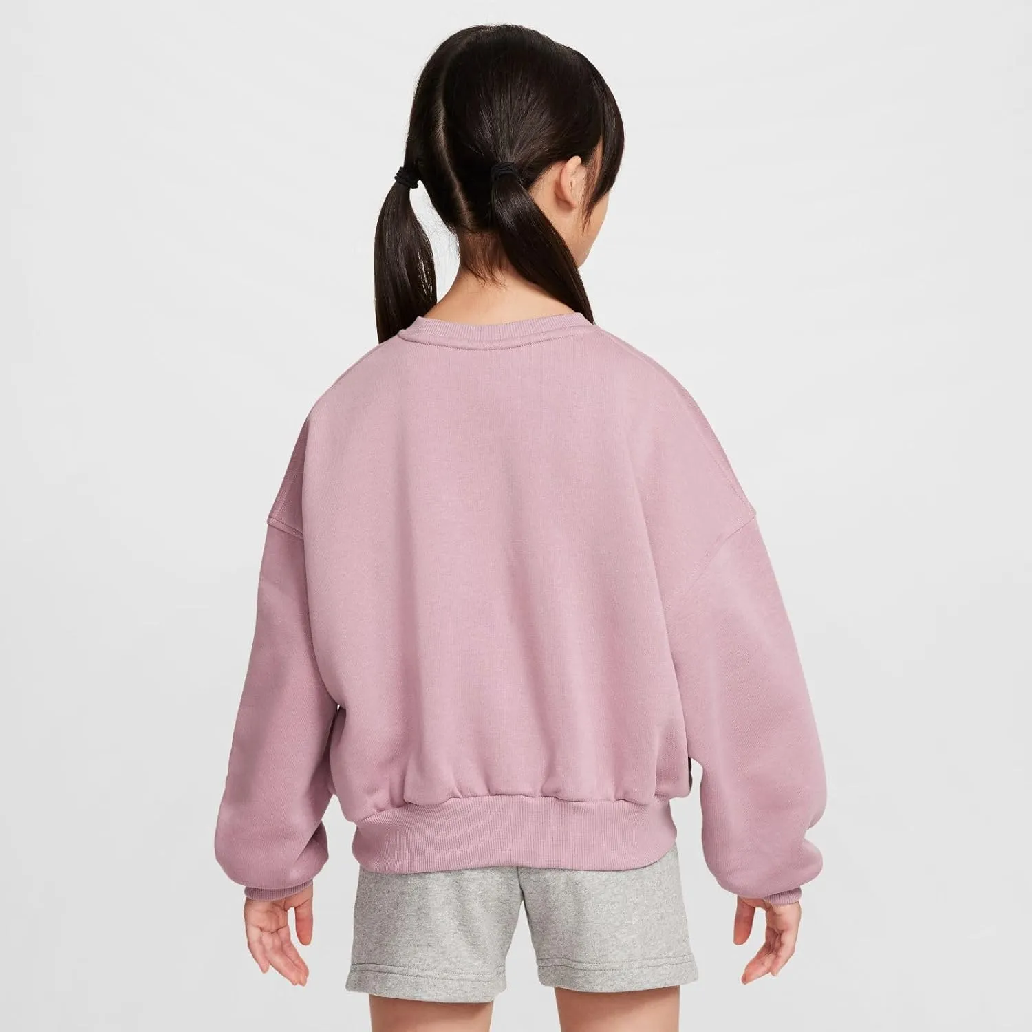 Nike Sportswear Club Fleece Girls' Boxy Crew-Neck Sweatshirt (FZ5566-523, Plum Dust/Light Wild Mango)