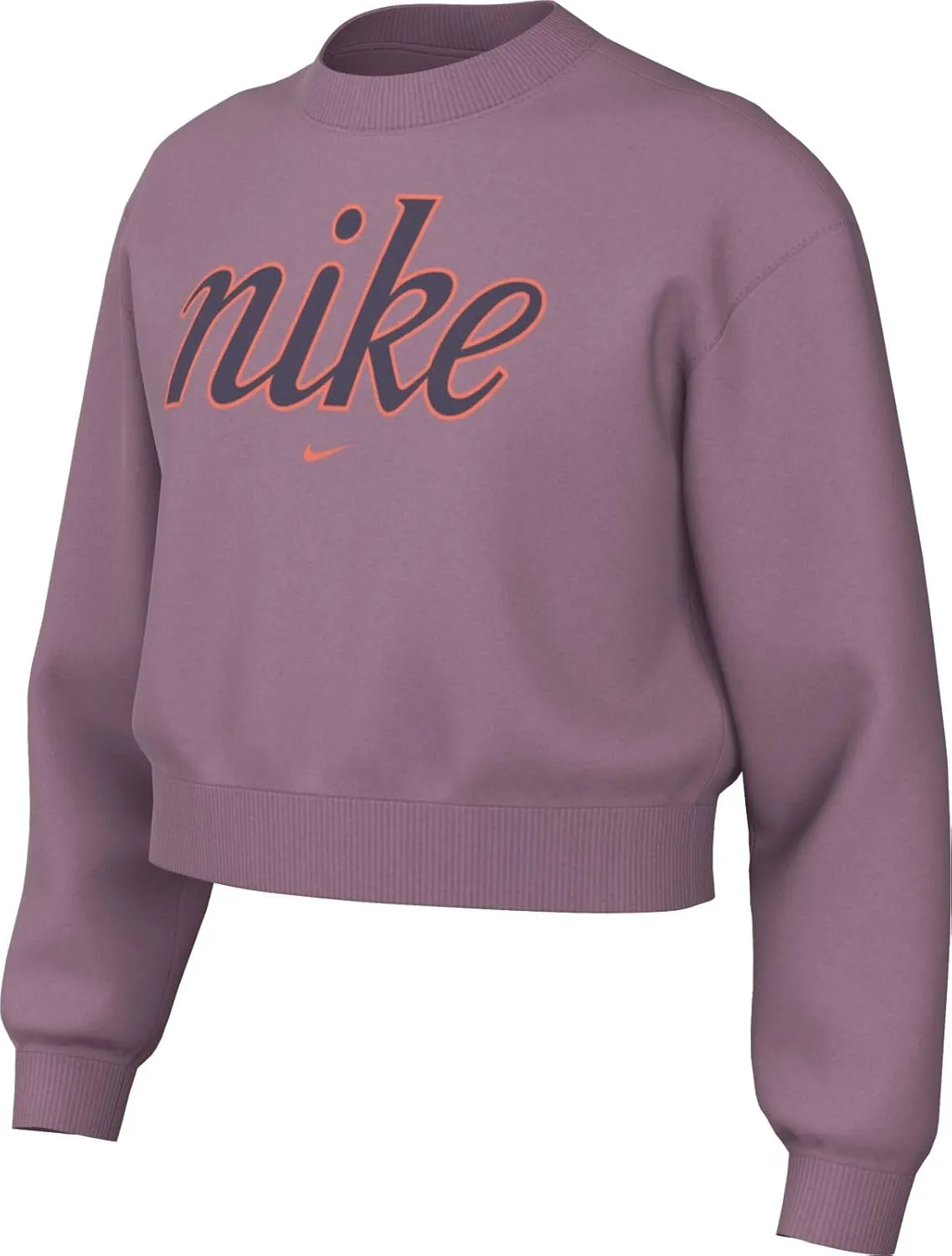 Nike Sportswear Club Fleece Girls' Boxy Crew-Neck Sweatshirt (FZ5566-523, Plum Dust/Light Wild Mango)