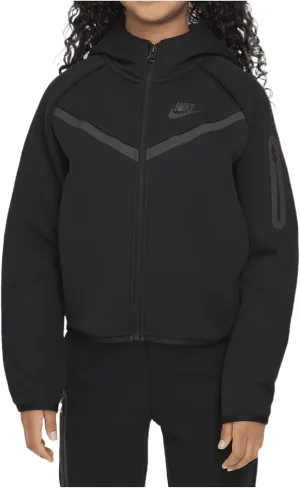 Nike Sportswear Tech Fleece Girls' Full-Zip Hoodie (HV8695-010, Black/Black/Black/Black)