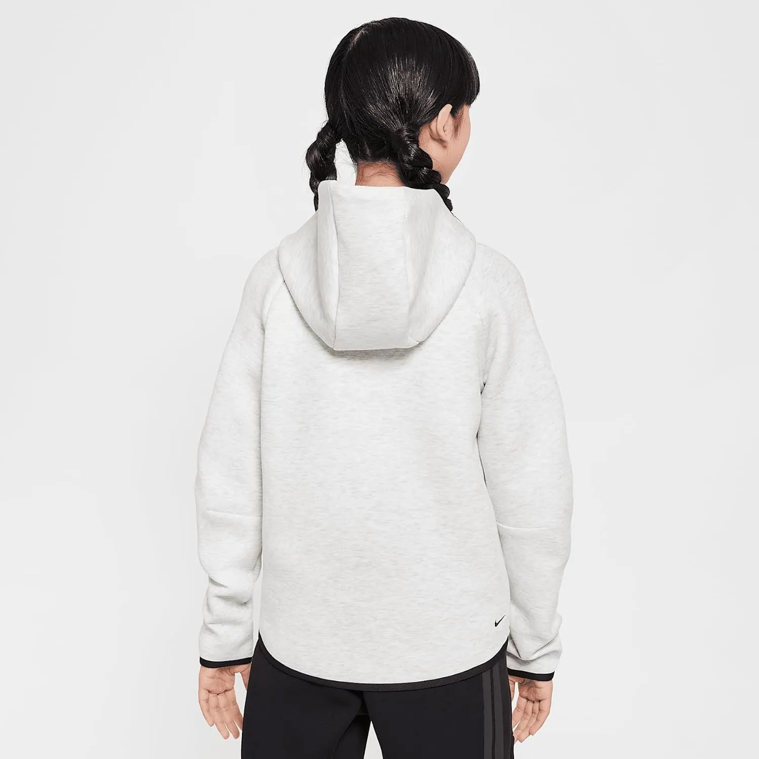 Nike Sportswear Tech Fleece Girls' Full-Zip Hoodie (HV8695-013, Light Grey/Heather/Black/Black)