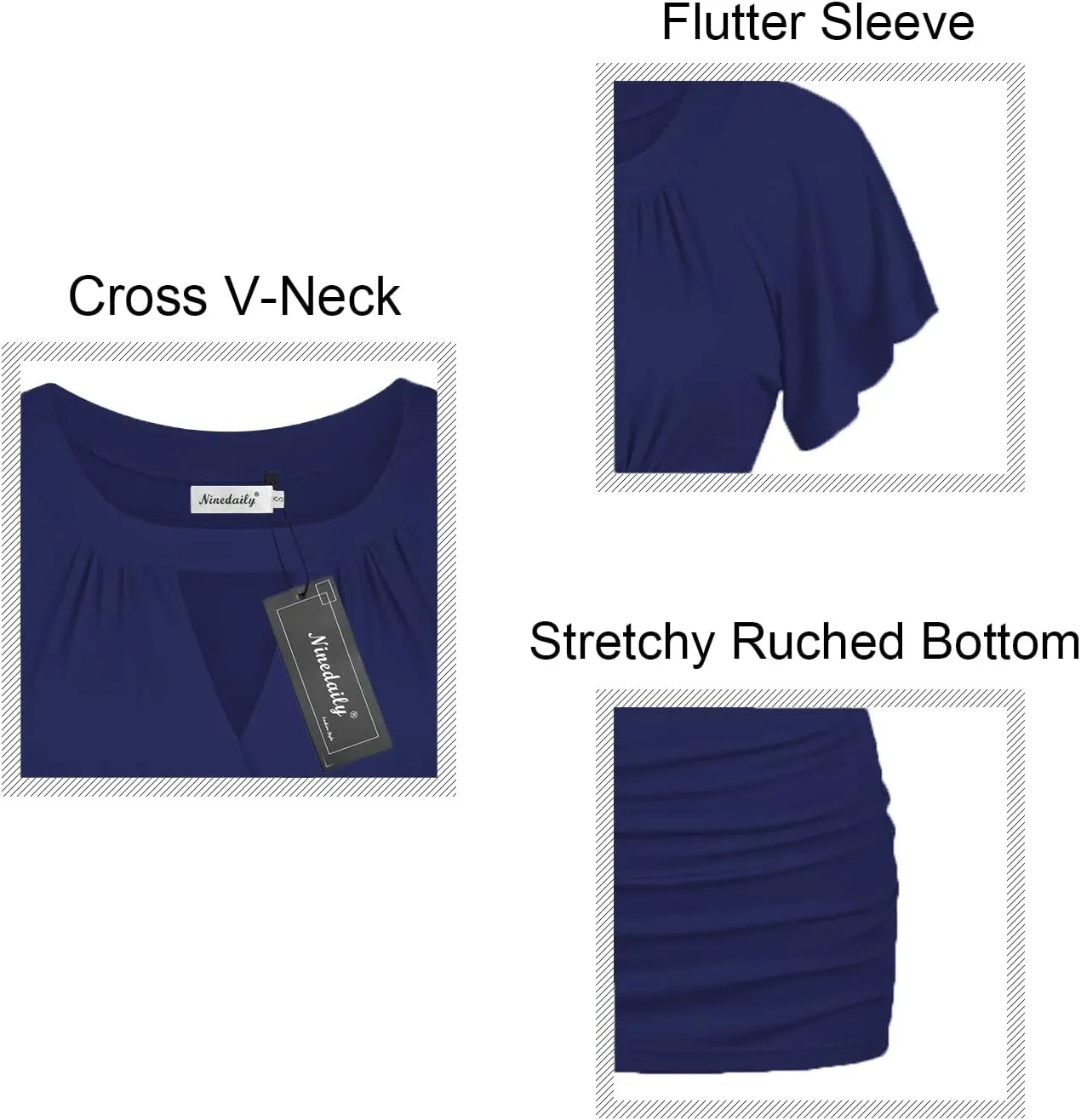 Ninedaily Women Dressy Tunic Tops Crossover V Neck Raglan Sleeve Ruched Blouse