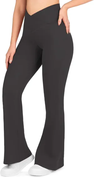 Nirlon Crossover Flare Leggings for Women - Regular & Plus Size Flare Pants High Waisted Wide Yoga Pants