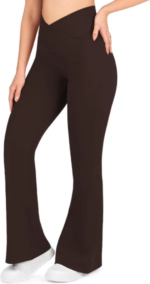 Nirlon Crossover Flare Leggings for Women - Regular & Plus Size Flare Pants High Waisted Wide Yoga Pants