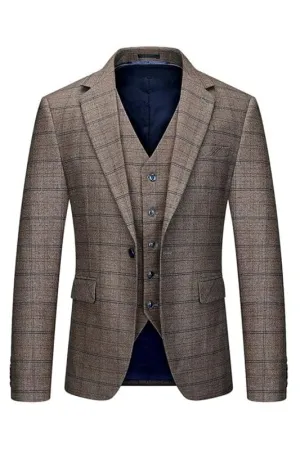 Notched Lapel Three Pieces Brown Business Suits One Button Slim Fit Prom Suits