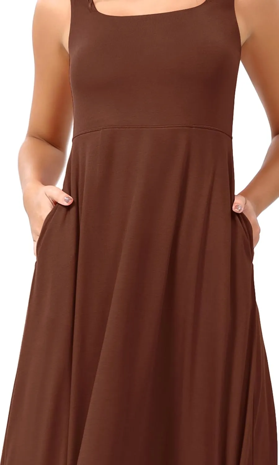 ODODOS Square Neck Midi Dress with Pockets for Women Summer Casual Sleeveless Sundress Flare Tank Dress