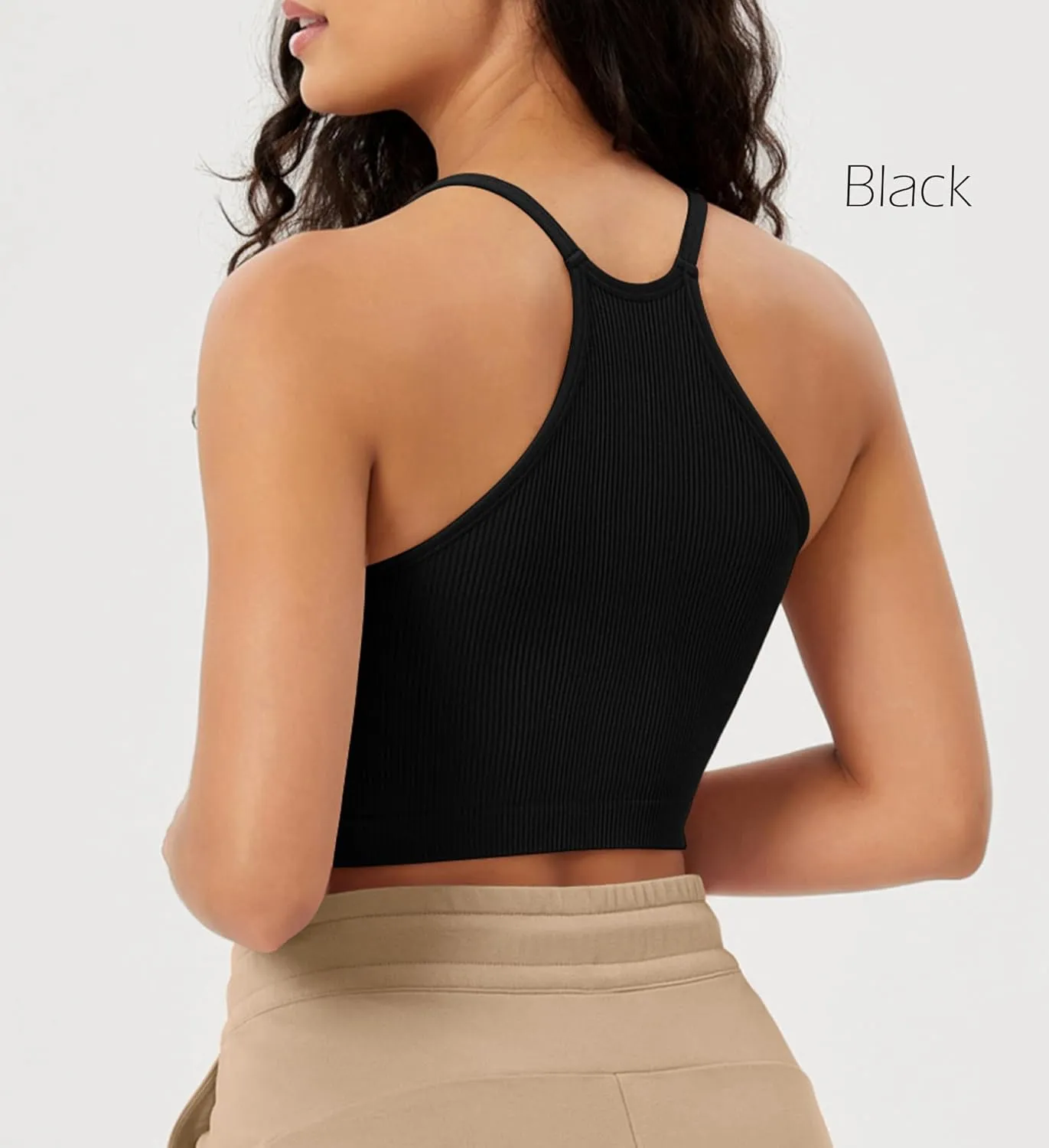 ODODOS Women's Crop 3-Pack Seamless Rib-Knit Camisole Crop Tank Tops