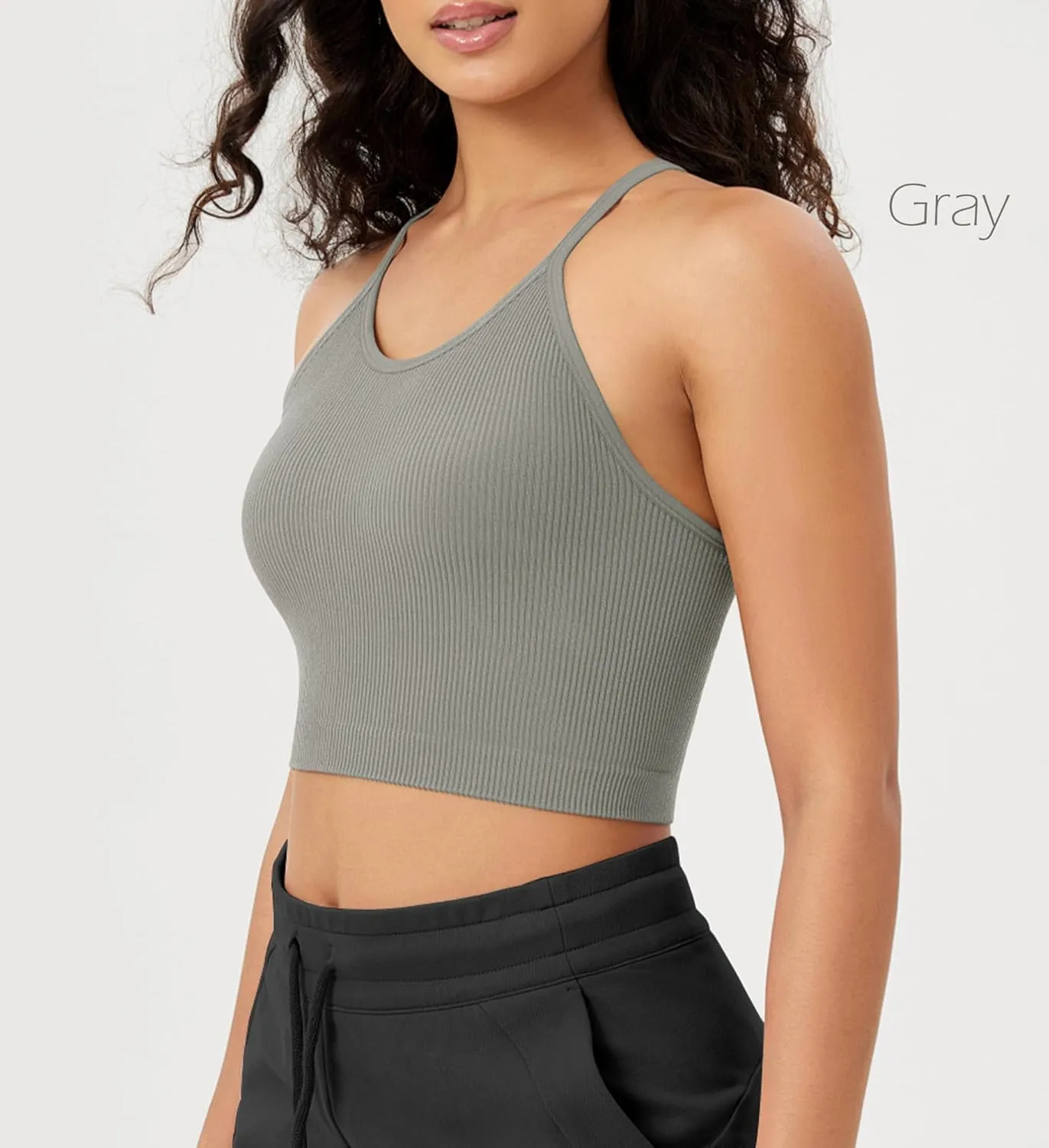 ODODOS Women's Crop 3-Pack Seamless Rib-Knit Camisole Crop Tank Tops