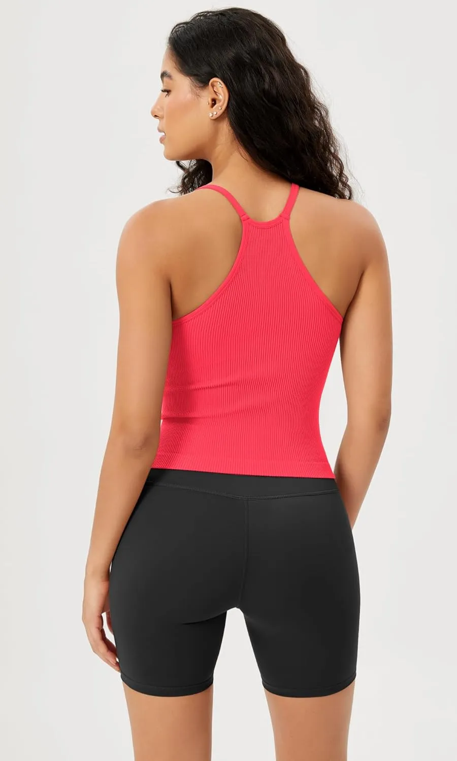 ODODOS Women's Crop Seamless Rib-Knit Camisole Strappy Racerback Cropped Tank Tops