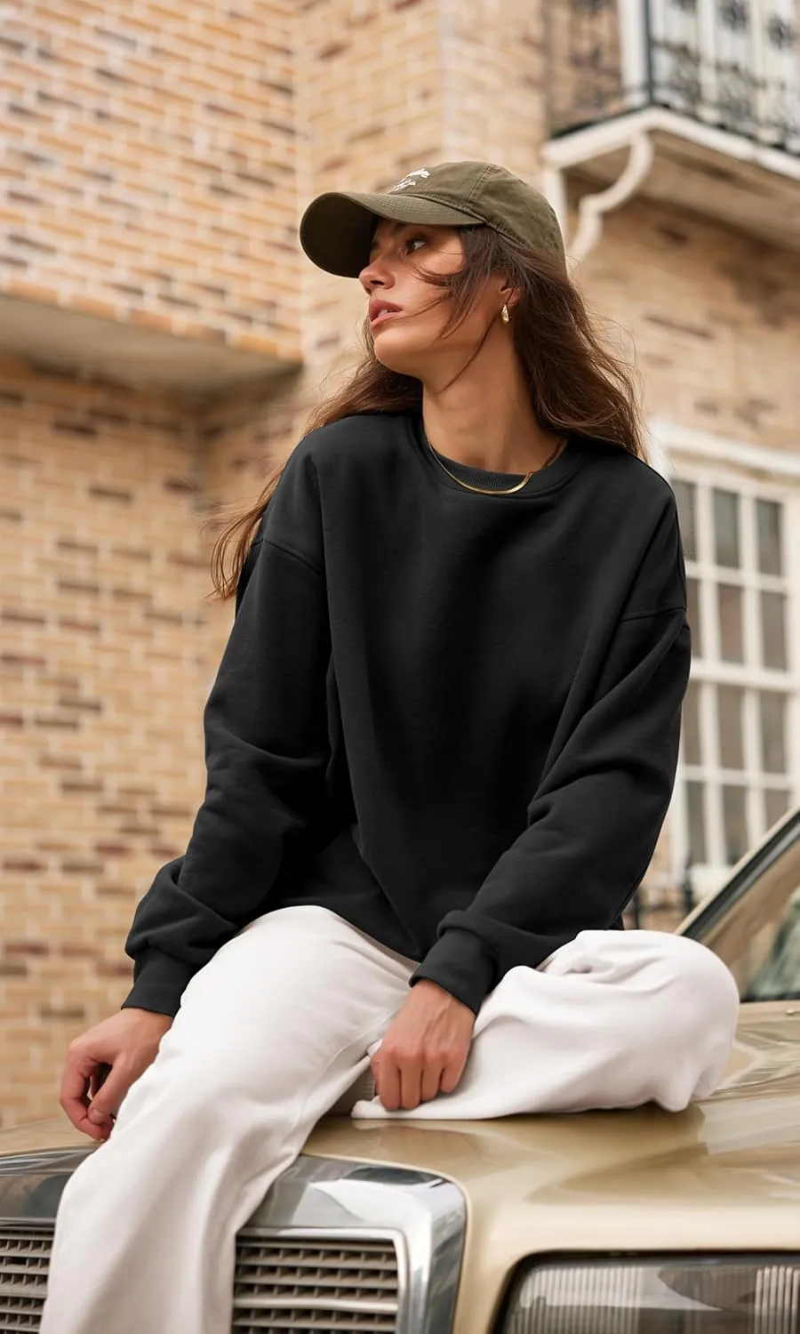ODODOS Women's Fleece Lined Oversized Sweatshirts Long Sleeve Crew Neck Pullover Top