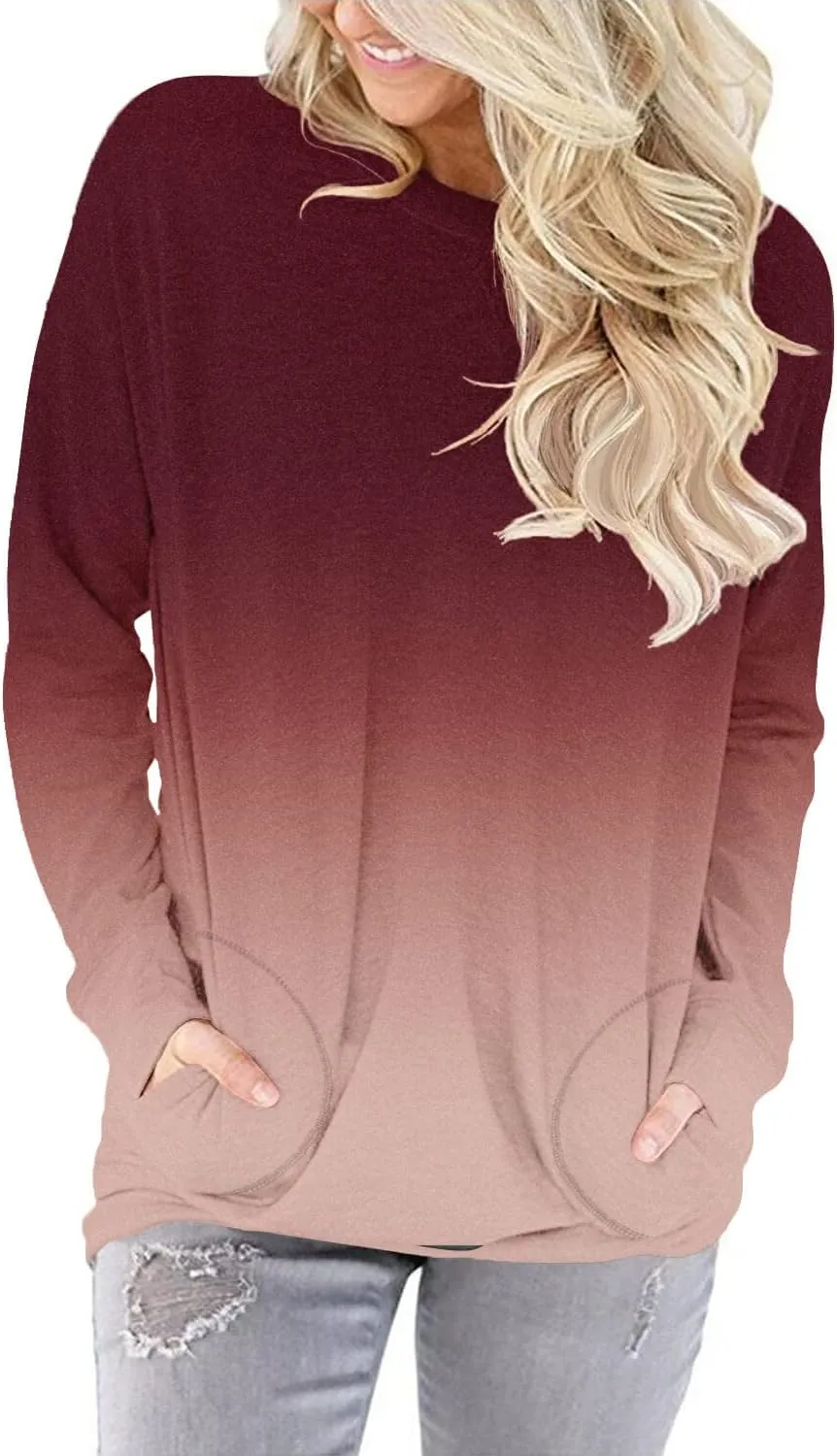 ONLYSHE Womens Crewneck Sweatshirt Casual Loose Fitting Tops Long Sleeve T Shirt
