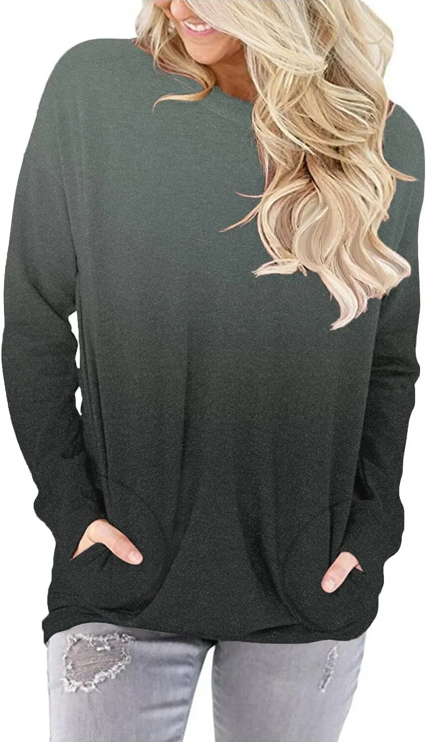 ONLYSHE Womens Crewneck Sweatshirt Casual Loose Fitting Tops Long Sleeve T Shirt