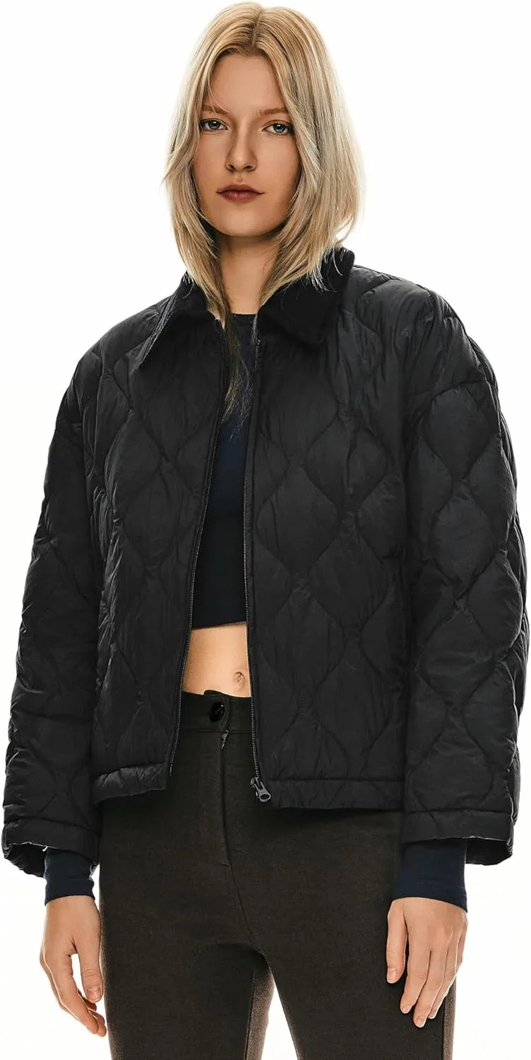 Orolay Women's Lightweight Quilted Jacket Puffer Cropped Down Coat Zip Up Warm with Pockets for Fall and Winter