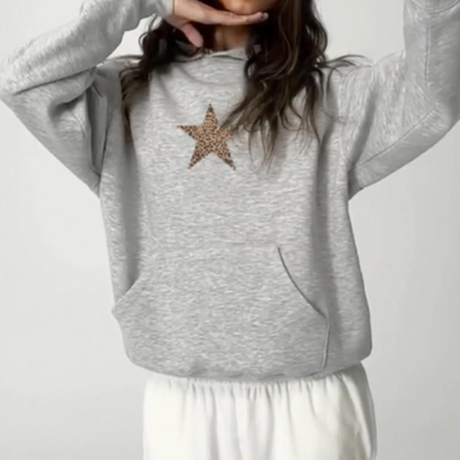 Oversized Hoodies for Women - Hooded Sweatshirt Women with Long Sleeve, Pullover Hoodie with Leopard Print Star
