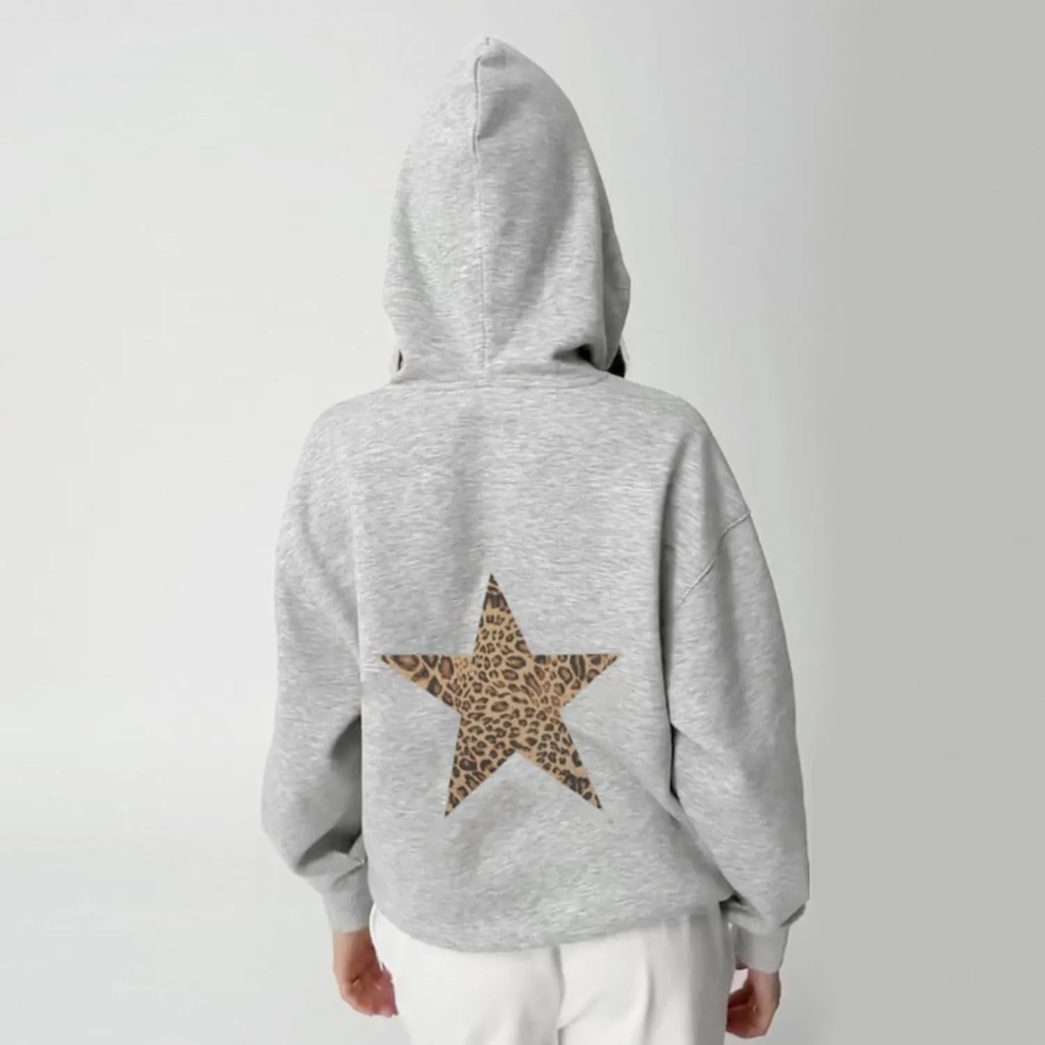 Oversized Hoodies for Women - Hooded Sweatshirt Women with Long Sleeve, Pullover Hoodie with Leopard Print Star