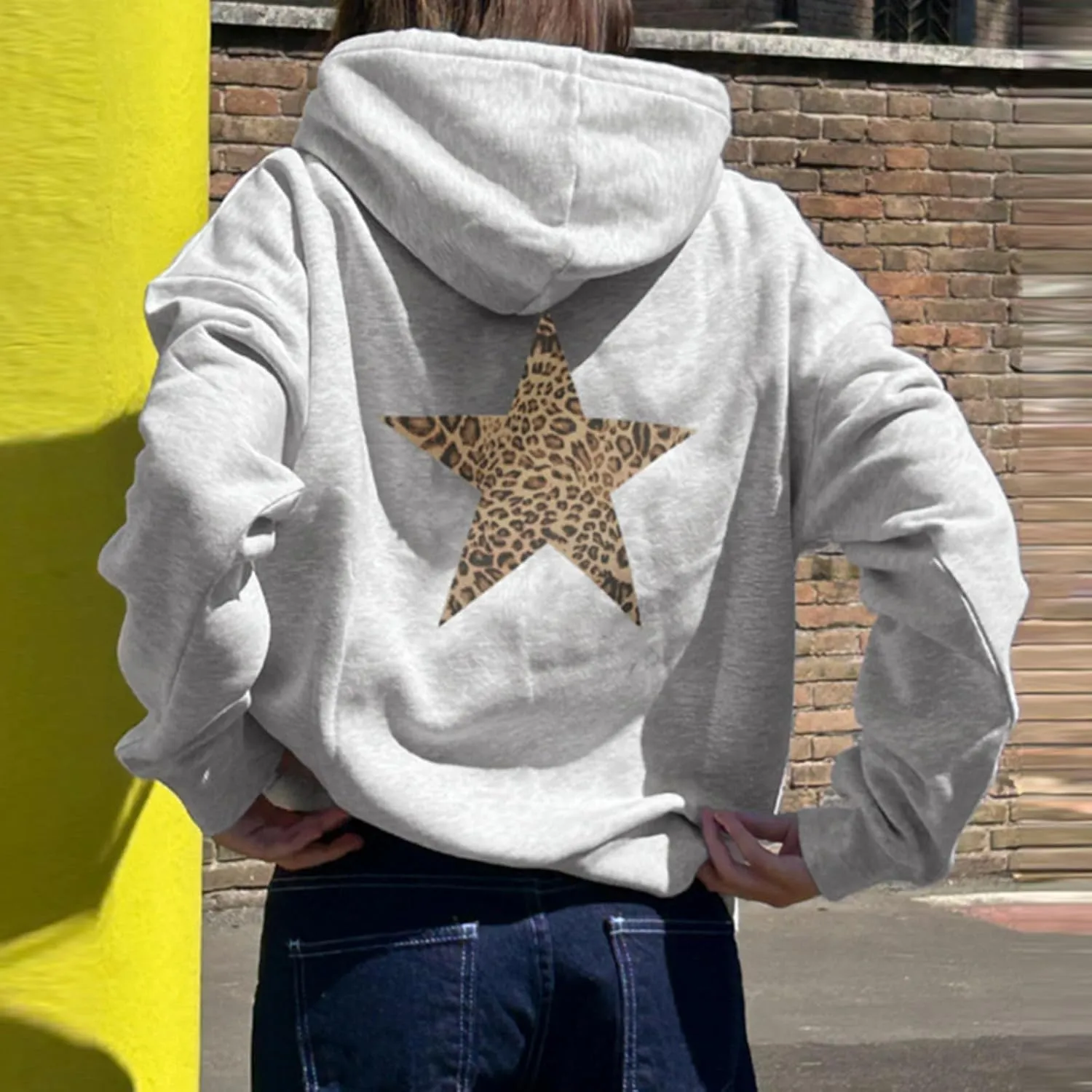 Oversized Hoodies for Women - Hooded Sweatshirt Women with Long Sleeve, Pullover Hoodie with Leopard Print Star