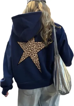 Oversized Hoodies for Women - Hooded Sweatshirt Women with Long Sleeve, Pullover Hoodie with Leopard Print Star