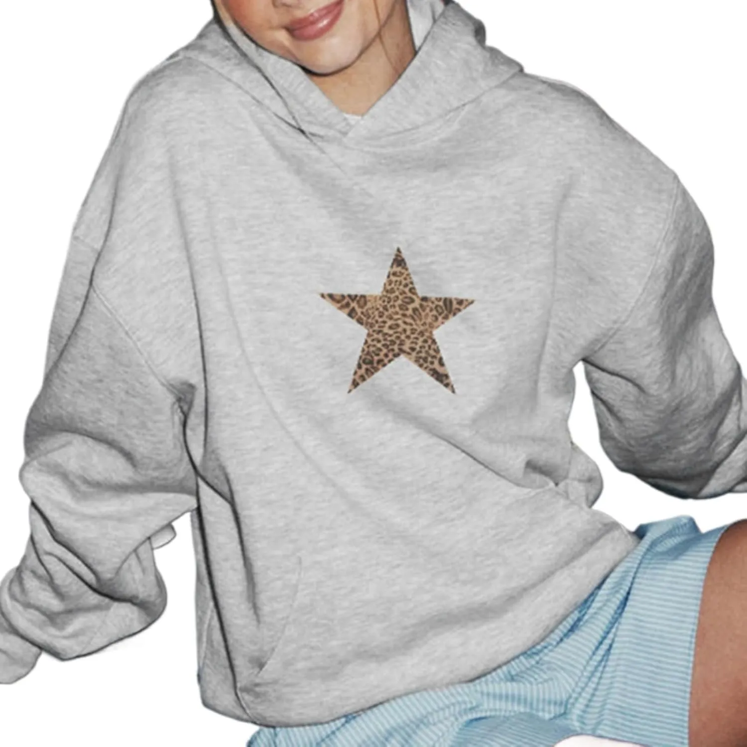Oversized Hoodies for Women - Hooded Sweatshirt Women with Long Sleeve, Pullover Hoodie with Leopard Print Star
