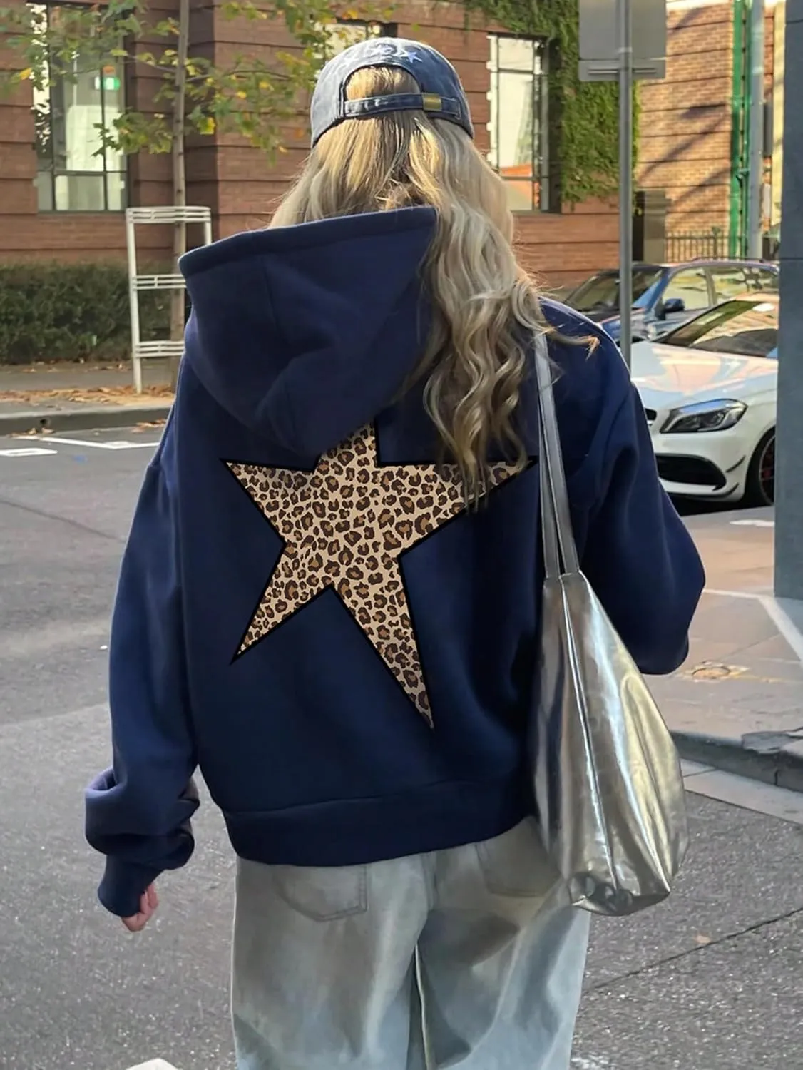 Oversized Hoodies for Women - Hooded Sweatshirt Women with Long Sleeve, Pullover Hoodie with Leopard Print Star