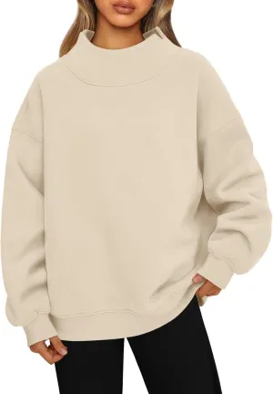 Oversized Mock Neck Turtleneck Sweatshirt Women Mockneck Crewneck Pullover Long Sleeve Hoodies Tops
