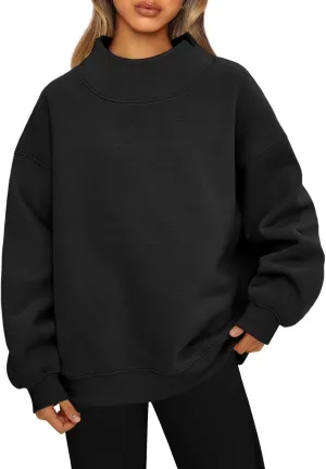 Oversized Mock Neck Turtleneck Sweatshirt Women Mockneck Crewneck Pullover Long Sleeve Hoodies Tops