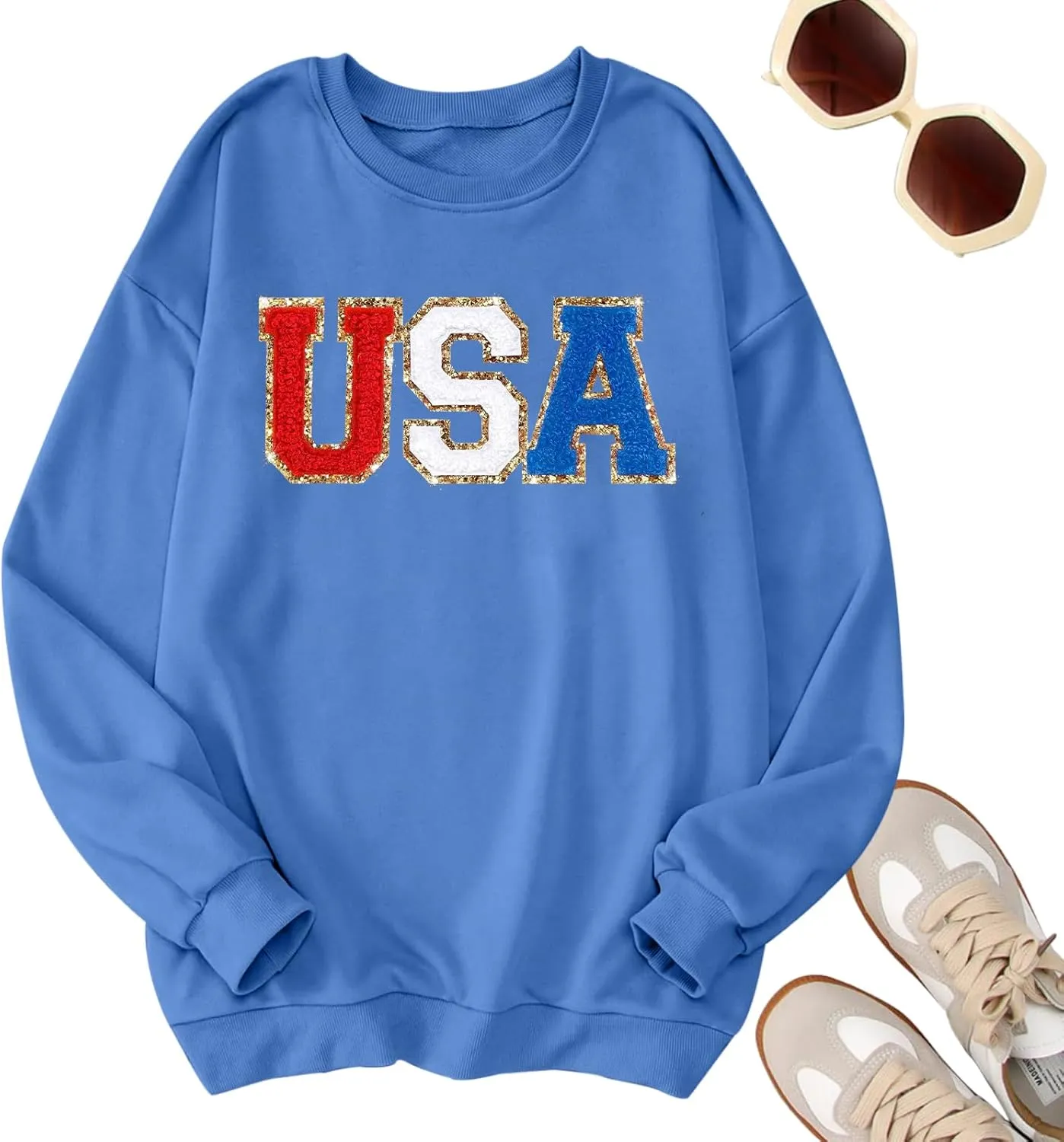 Oversized Usa Sweatshirt Women: Patriotic Tshirt 4th July Shirt Long Sleeve Casual Pullover Tops