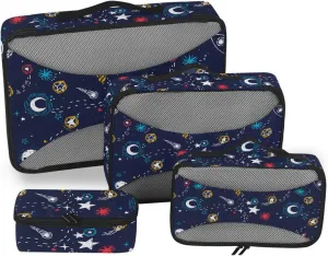 Packing Cube 4 Set Luggage Organizers for Suitcase Travel Cubes for Packing Carry on Bag Pcking Cubes Cartoon Space