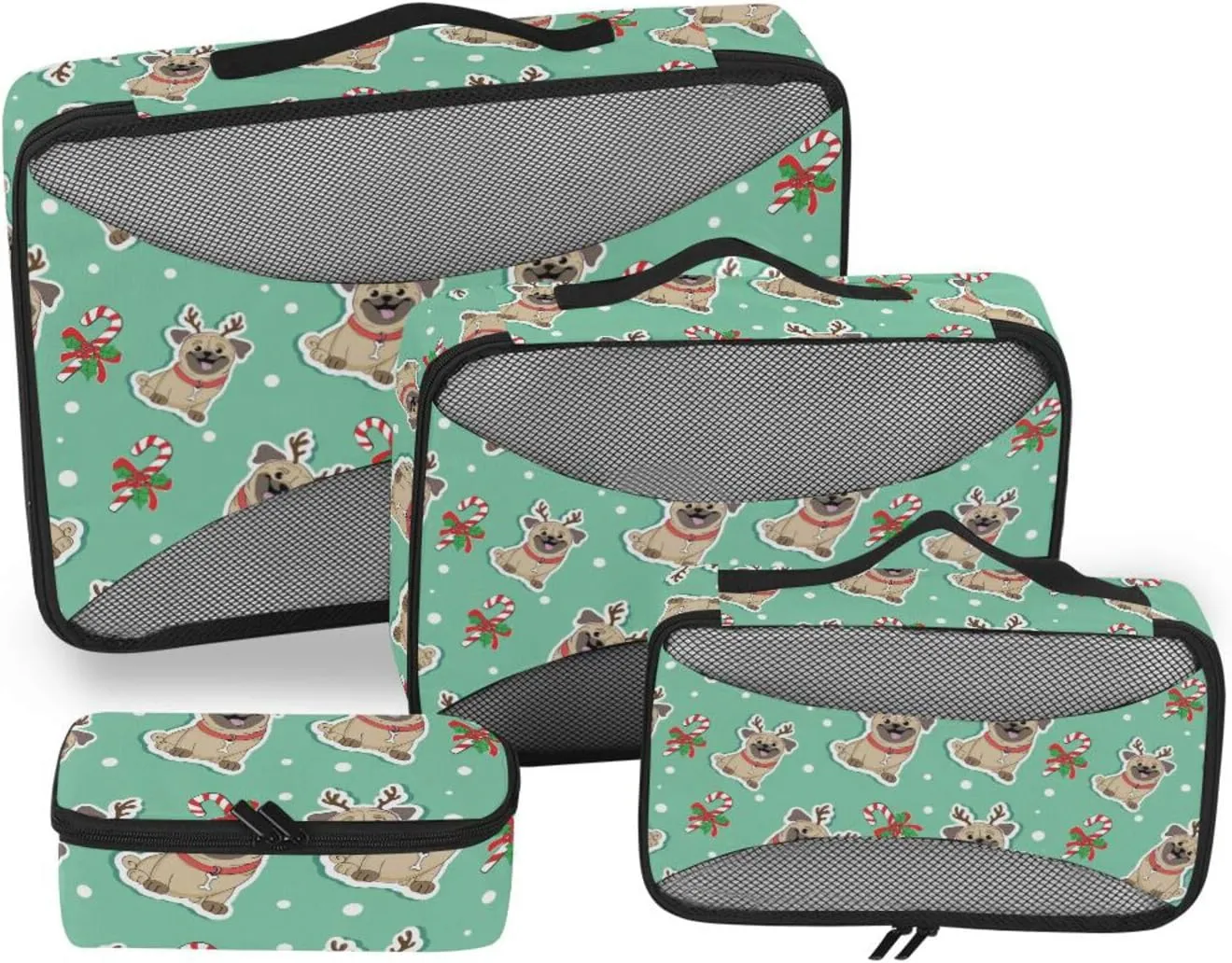 Packing Cube 4 Set Suitcase Organizer Bags Travel Cubes for Luggage Packing Cubea Funny Christmas Pug Dog