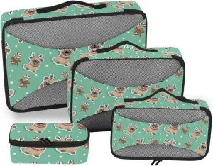 Packing Cube 4 Set Suitcase Organizer Bags Travel Cubes for Luggage Packing Cubea Funny Christmas Pug Dog