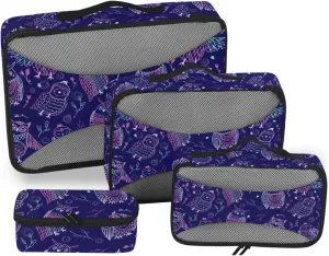 Packing Cube 4 Set Suitcase Organizer Travel Organizers Packing Cubea Cute Owls Purple