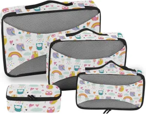 Packing Cube Set of 4 Luggage Cubes for Packing Travel Cube Packing Cuves Cute Cartoon Kawaii Owl