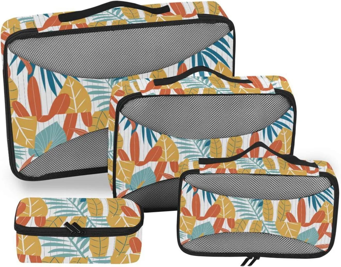 Packing Cube Set of 4 Luggage Cubes Luggage Packing Cubes for Travel Packing Cubea Colorful Tropical Leaves