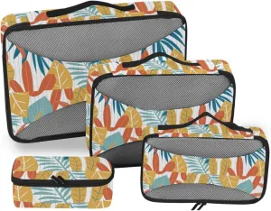 Packing Cube Set of 4 Luggage Cubes Luggage Packing Cubes for Travel Packing Cubea Colorful Tropical Leaves