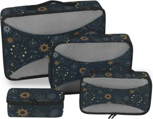 Packing Cube Set of 4 Luggage Cubes Suitcase Packing Cubes for Travel Packing Cube Sun and Moon Galaxy