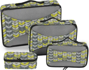 Packing Cubes 4 Set Luggage Bags Organizers Suitcase Packing Cubes for Travel Pqcking Cubes Retro Green Leaves