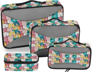 Packing Cubes 4 Set Luggage Bags Organizers Travel Organizers Pcking Cubes Cute Bear Pattern