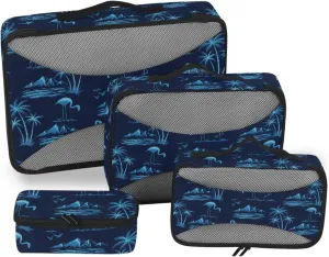 Packing Cubes for Suitcases 4 Set Luggage Bags Organizers Travel Cubes for Packing Women Pqcking Cubes Tropical Island Flamingo