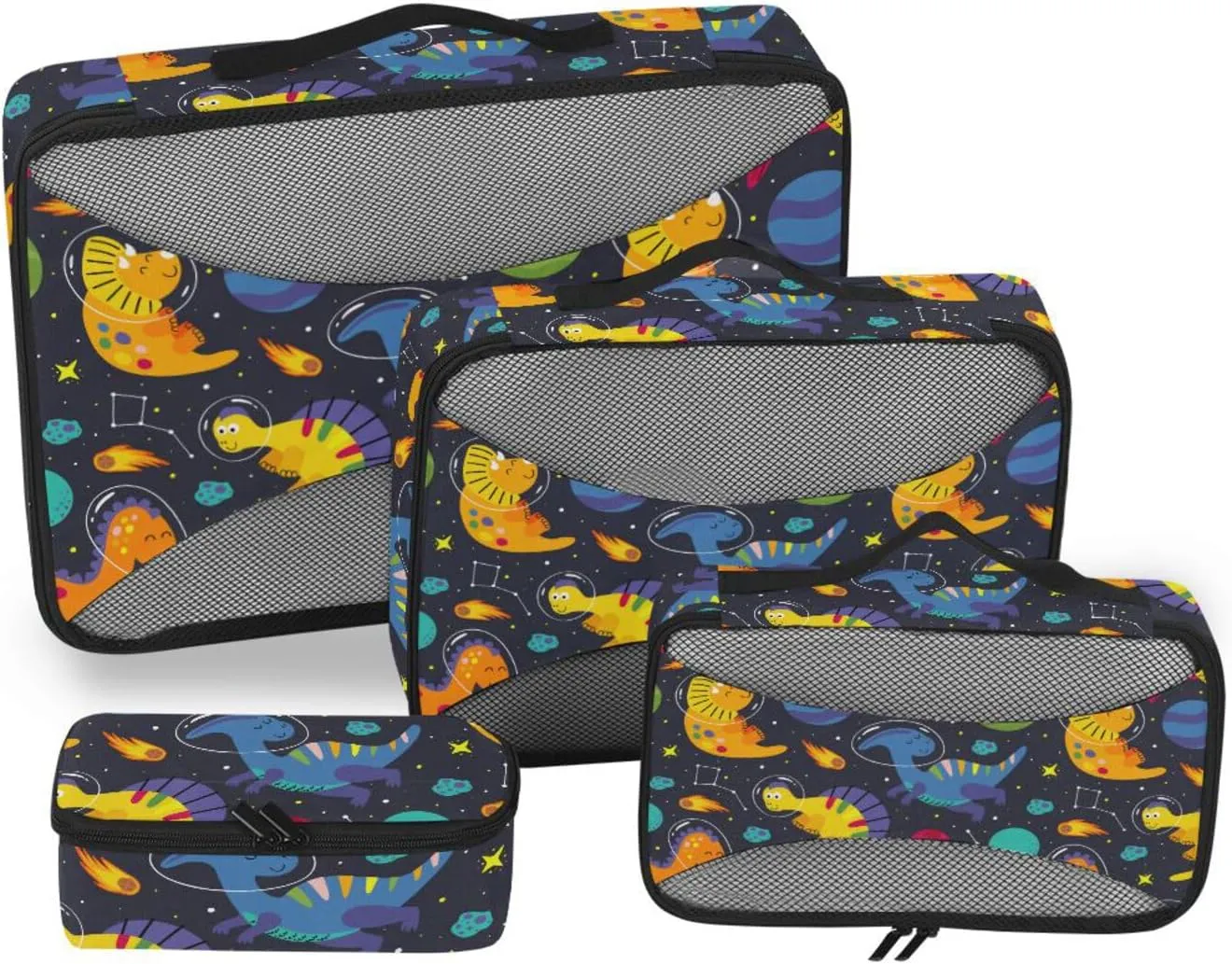 Packing Cubes for Suitcases 4 Set Luggage Organizer Bags Suitcase Packing Cubes for Travel Packimg Cubes Cartoon Dinosaurs Space