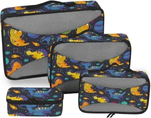 Packing Cubes for Suitcases 4 Set Luggage Organizer Bags Suitcase Packing Cubes for Travel Packimg Cubes Cartoon Dinosaurs Space