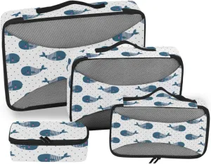 Packing Cubes for Suitcases 4 Set Luggage Packing Cubes Travel Compartment Organizer Bags Packing Cube Cute Cartoon Blue Whale