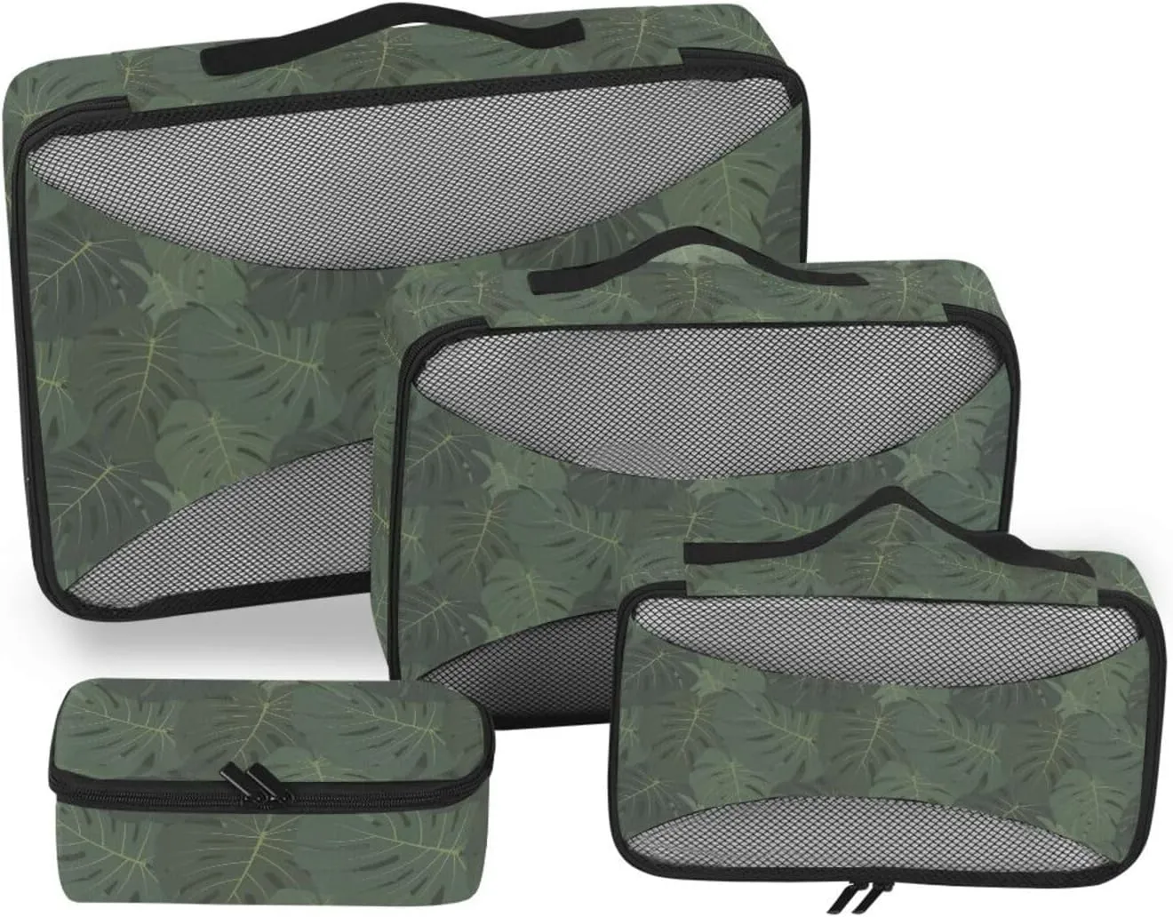 Packing Cubes for Suitcases Set of 4 Luggage Organizer Bags Travel Organizer Bags for Luggage Oacking Cubes Dark Green Leaves Of Palm Trees