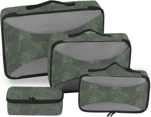 Packing Cubes for Suitcases Set of 4 Luggage Organizer Bags Travel Organizer Bags for Luggage Oacking Cubes Dark Green Leaves Of Palm Trees