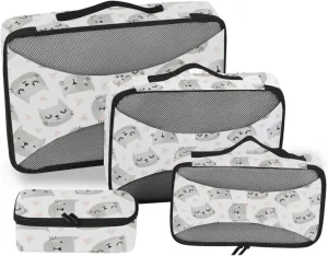 Packing Cubes for Suitcases Set of 4 Suitcase Organizer Bags Travel Cubes for Luggage Pqcking Cubes Cute Cats Face