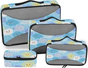 Packing Cubes for Travel 4 Set Luggage Bags Organizers Suitcase Packing Cubes Paxking Cubes Cute Suns Clouds